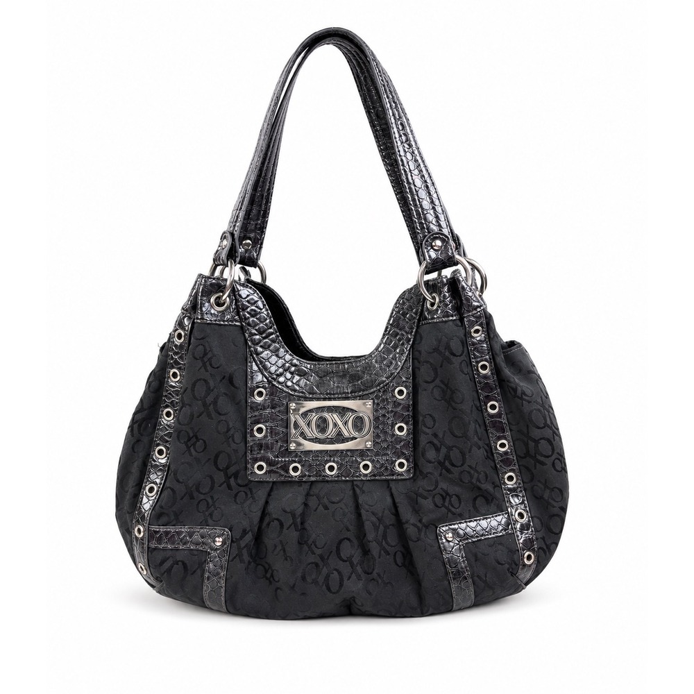 XOXO Vintage Y2K Gray Monogram Shoulder Studded Hobo Shoulder Bag Purse